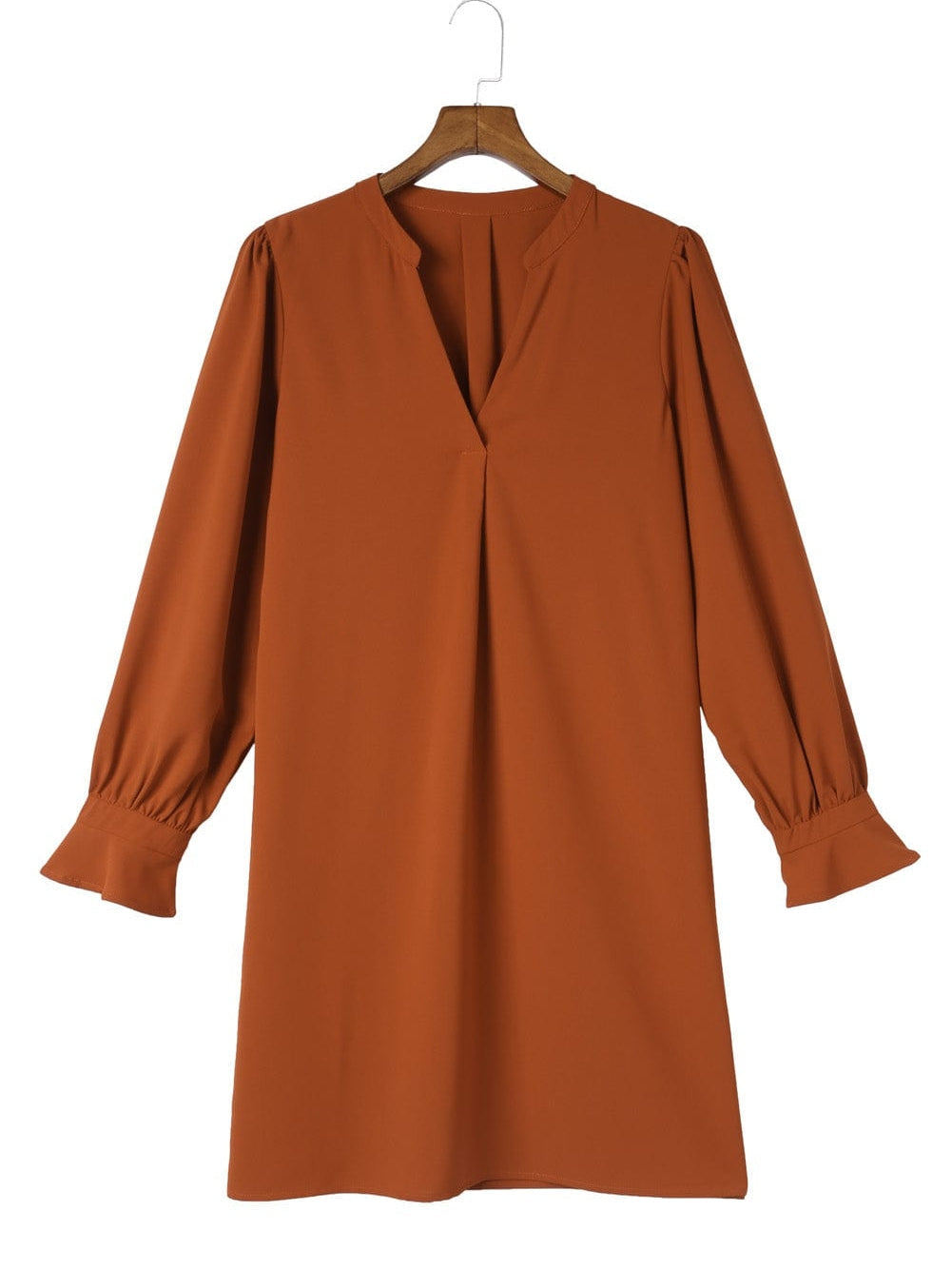 V Neck Ruffle Sleeve Shirt Dress with Split Detail