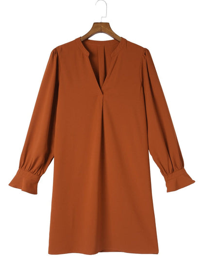 V Neck Ruffle Sleeve Shirt Dress with Split Detail