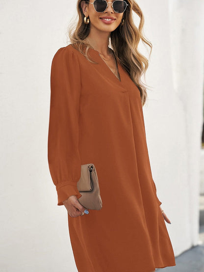 V Neck Ruffle Sleeve Shirt Dress with Split Detail