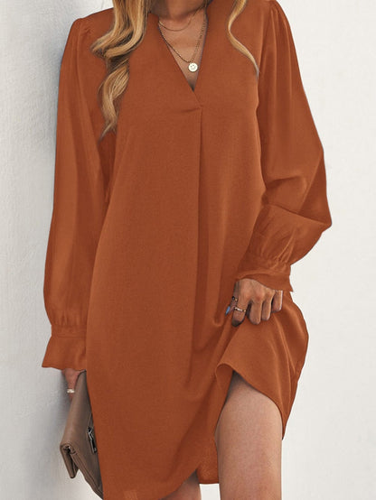 V Neck Ruffle Sleeve Shirt Dress with Split Detail