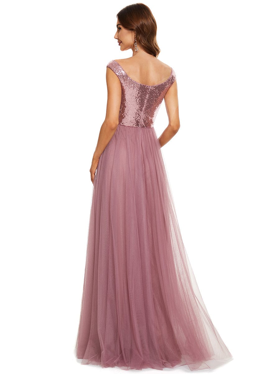 V Neck Sequin High Waist Evening Gown