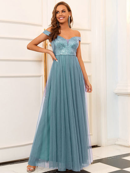 V Neck Sequin High Waist Evening Gown