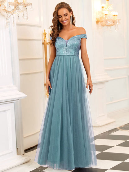 V Neck Sequin High Waist Evening Gown