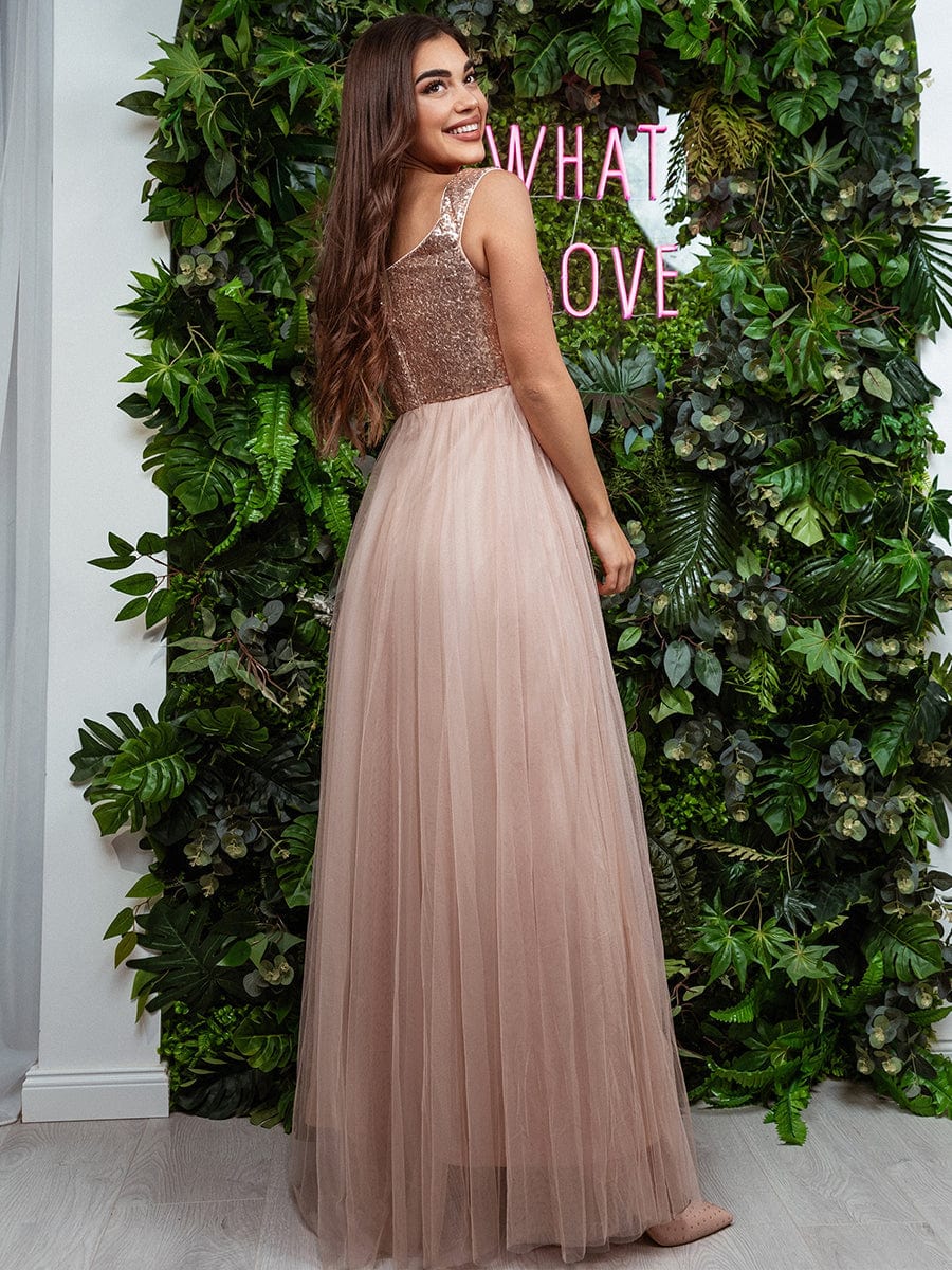 V Neck Sequin High Waist Evening Gown