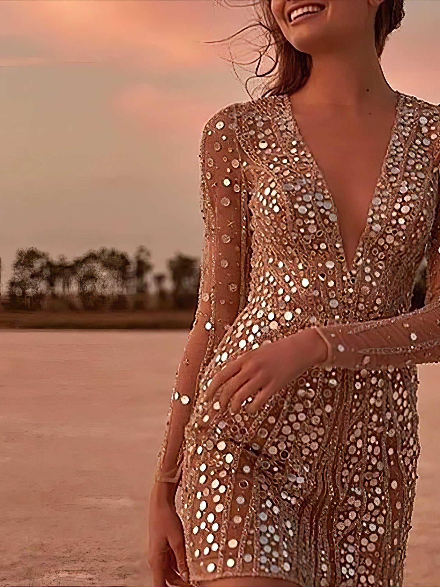 V-Neck Shimmery Bodycon Dress
