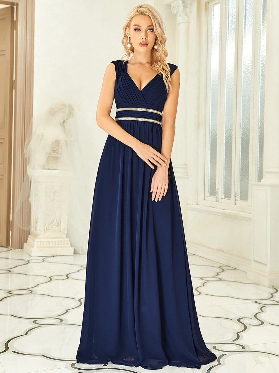 V Neck Sleeveless Floor Length Wholesale Bridesmaid Dress