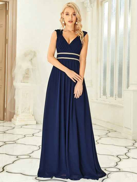 V Neck Sleeveless Floor Length Wholesale Bridesmaid Dress