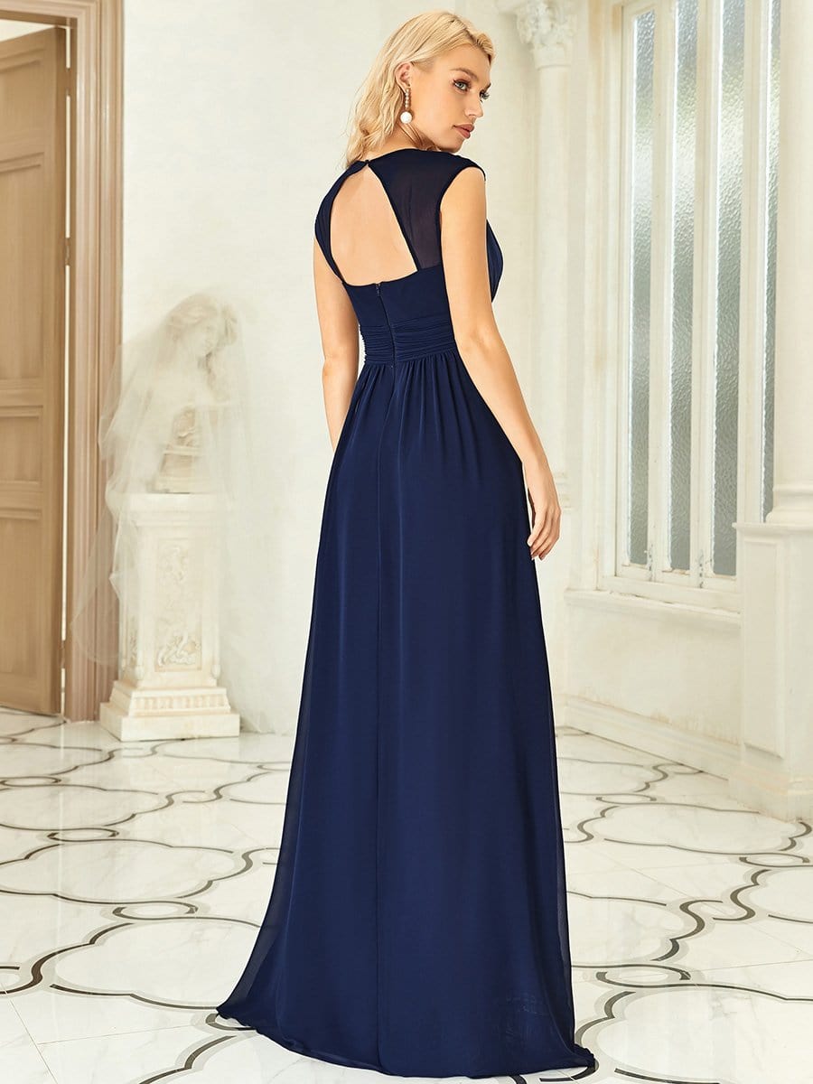 V Neck Sleeveless Floor Length Wholesale Bridesmaid Dress