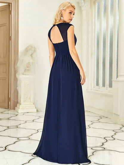 V Neck Sleeveless Floor Length Wholesale Bridesmaid Dress