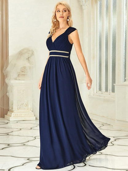 V Neck Sleeveless Floor Length Wholesale Bridesmaid Dress