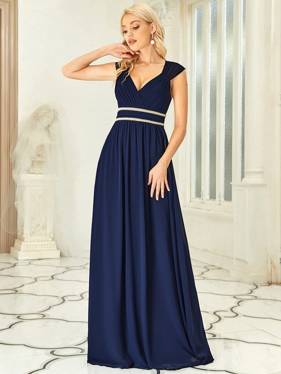 V Neck Sleeveless Floor Length Wholesale Bridesmaid Dress