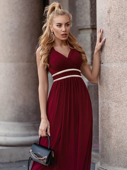 V Neck Sleeveless Floor Length Wholesale Bridesmaid Dress