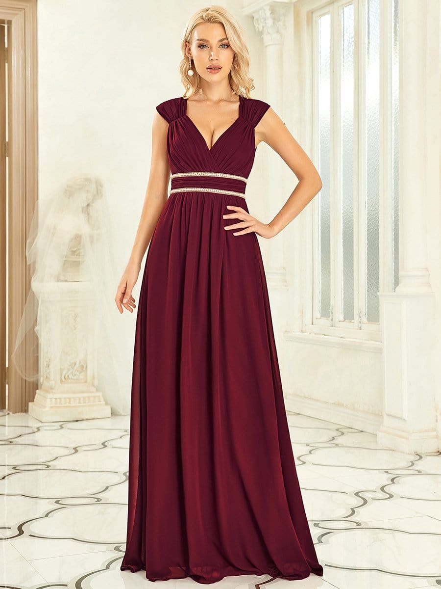 V Neck Sleeveless Floor Length Wholesale Bridesmaid Dress