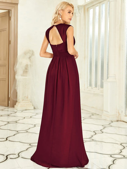 V Neck Sleeveless Floor Length Wholesale Bridesmaid Dress
