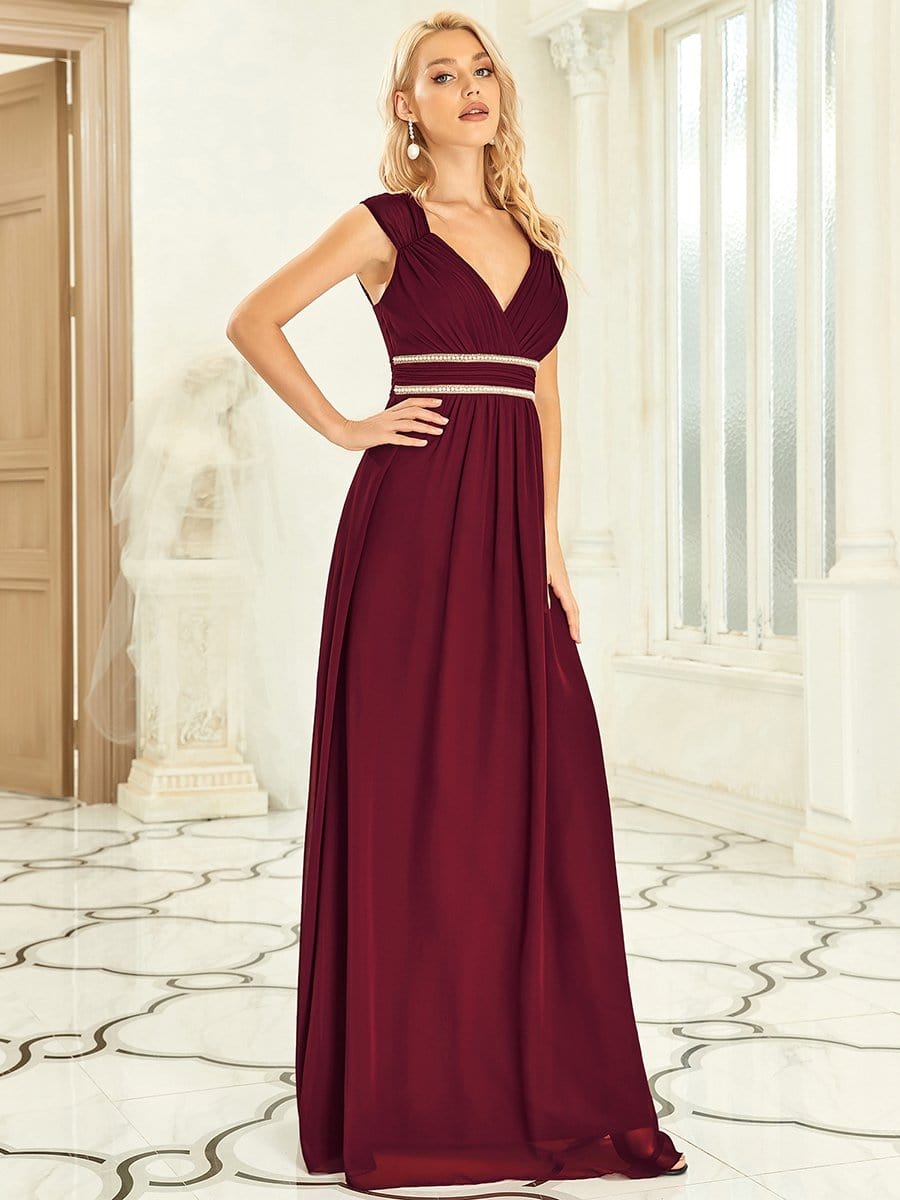 V Neck Sleeveless Floor Length Wholesale Bridesmaid Dress