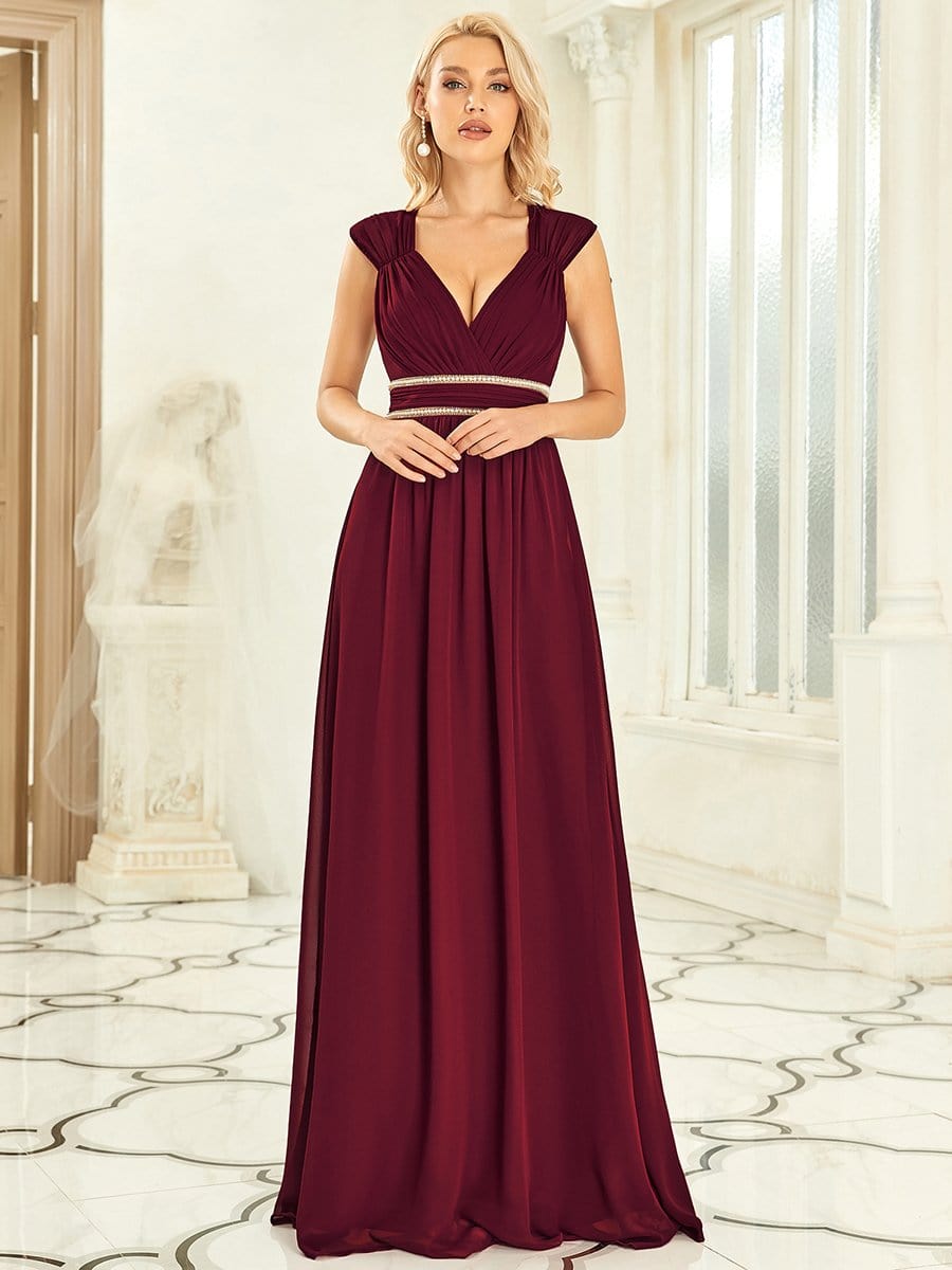 V Neck Sleeveless Floor Length Wholesale Bridesmaid Dress