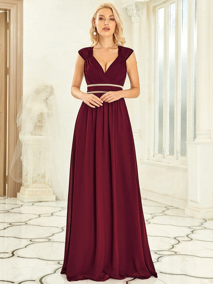 V Neck Sleeveless Floor Length Wholesale Bridesmaid Dress