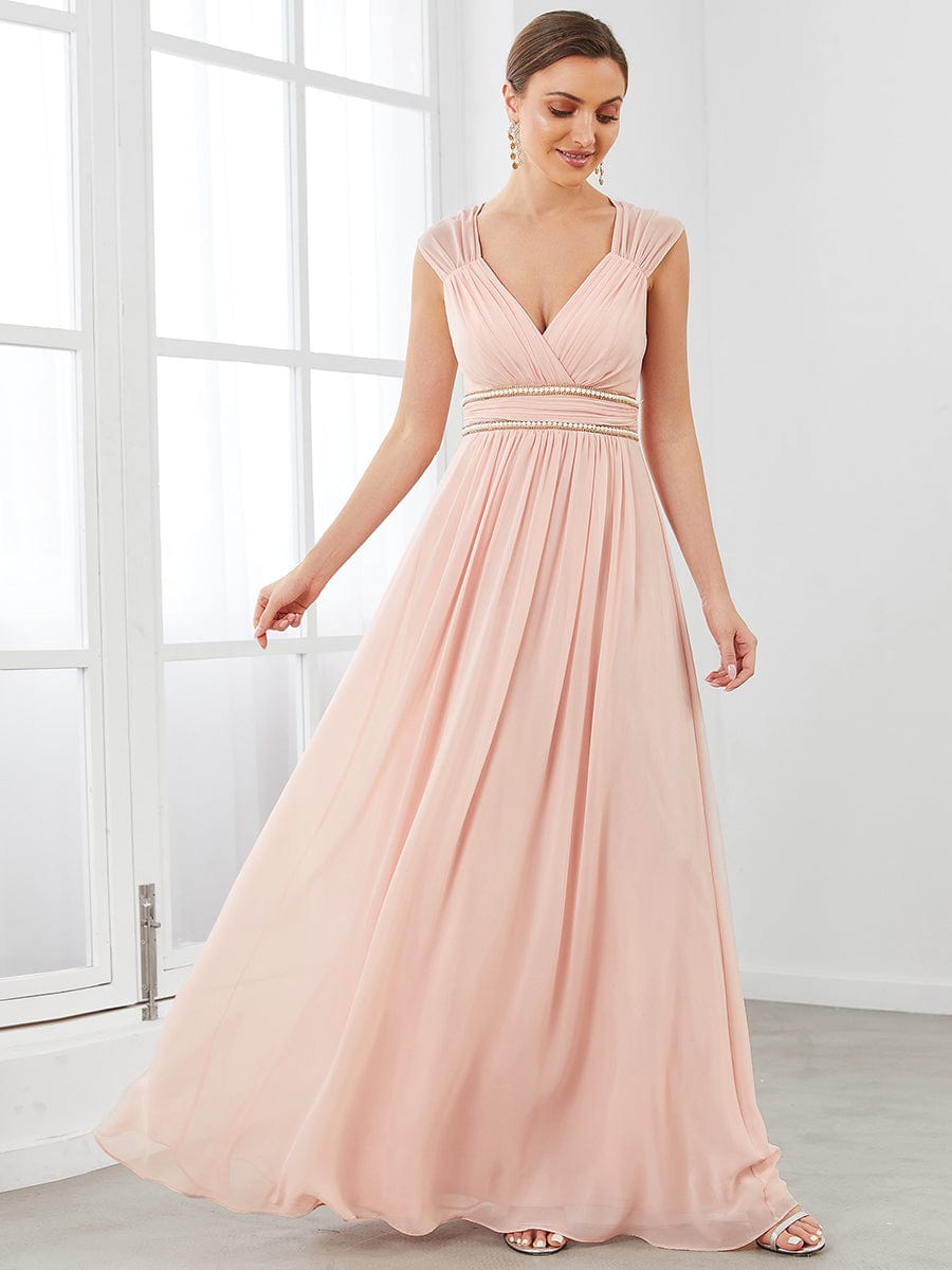 V Neck Sleeveless Floor Length Wholesale Bridesmaid Dress