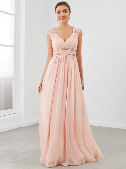 V Neck Sleeveless Floor Length Wholesale Bridesmaid Dress