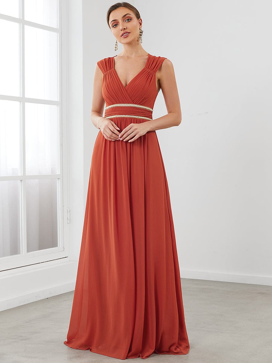 V Neck Sleeveless Floor Length Wholesale Bridesmaid Dress