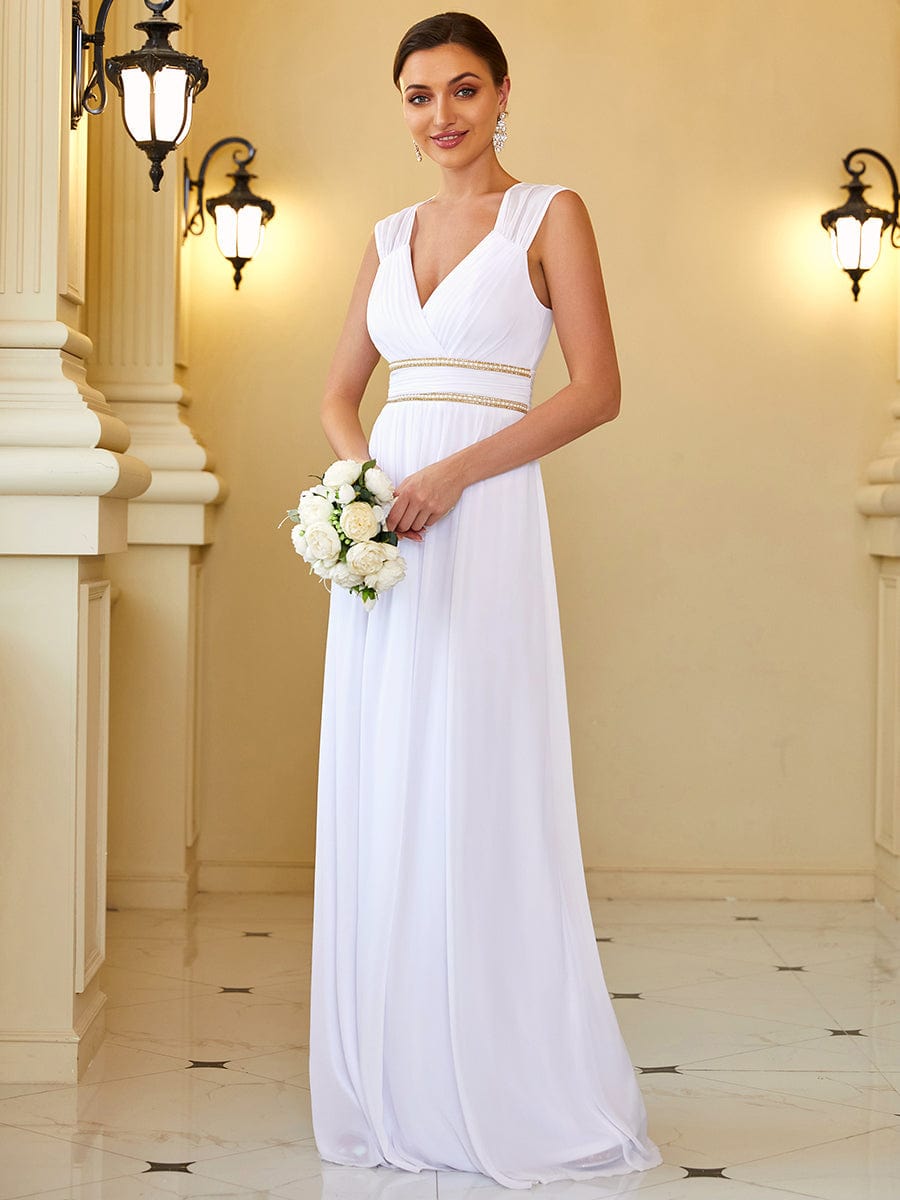 V Neck Sleeveless Floor Length Wholesale Bridesmaid Dress