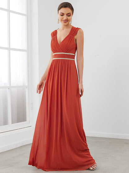V Neck Sleeveless Floor Length Wholesale Bridesmaid Dress