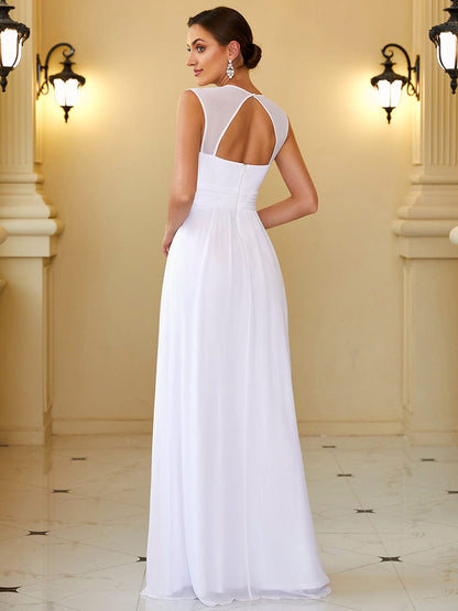 V Neck Sleeveless Floor Length Wholesale Bridesmaid Dress