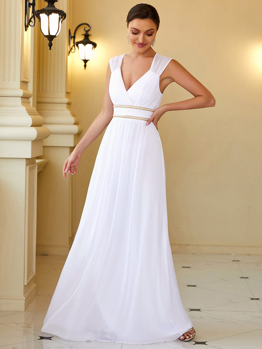 V Neck Sleeveless Floor Length Wholesale Bridesmaid Dress
