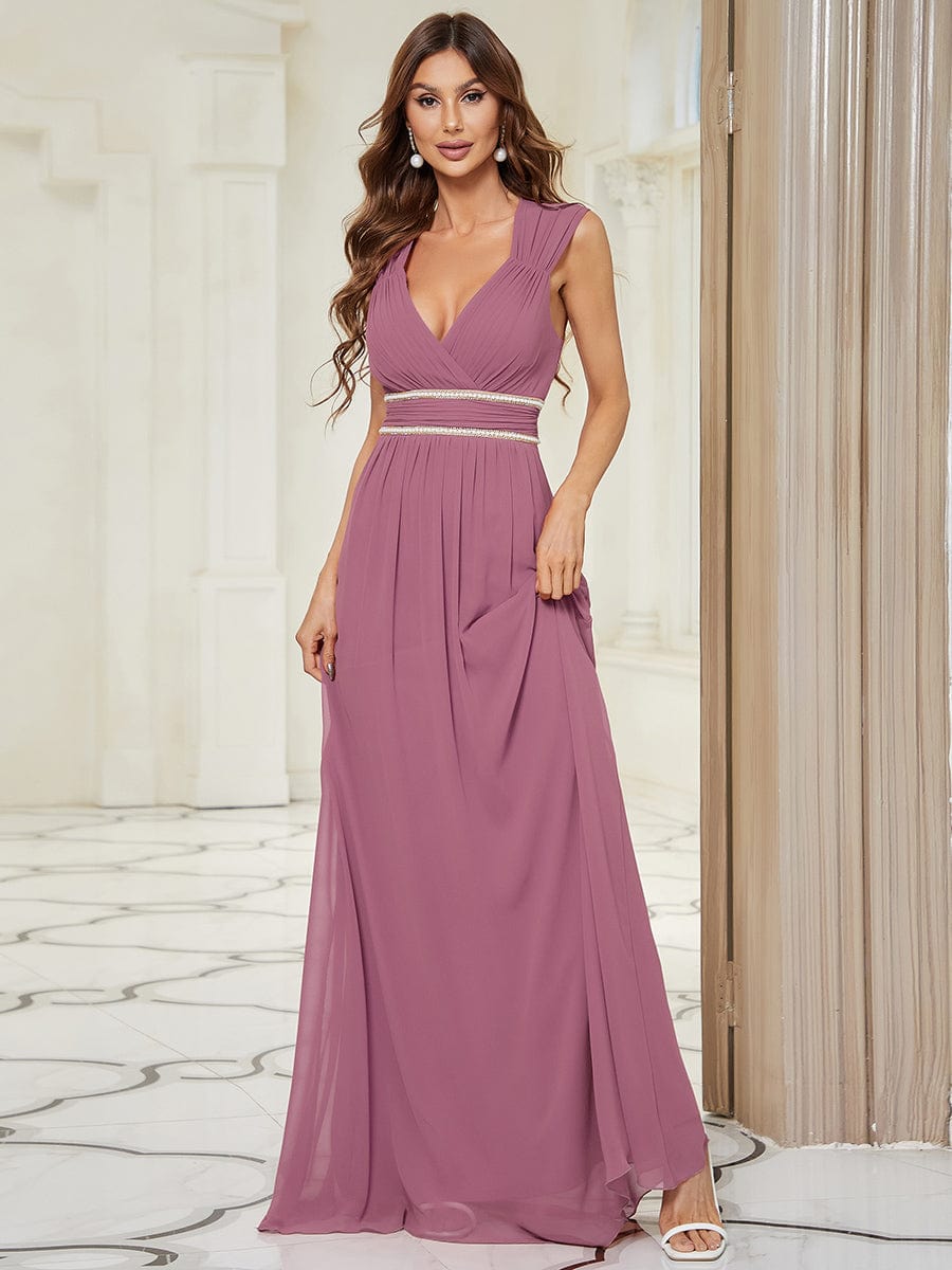V Neck Sleeveless Floor Length Wholesale Bridesmaid Dress