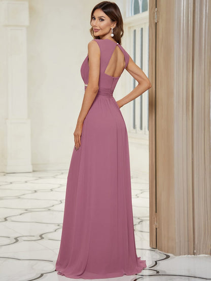 V Neck Sleeveless Floor Length Wholesale Bridesmaid Dress