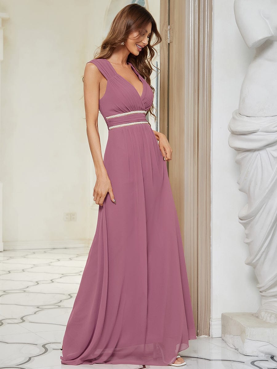 V Neck Sleeveless Floor Length Wholesale Bridesmaid Dress