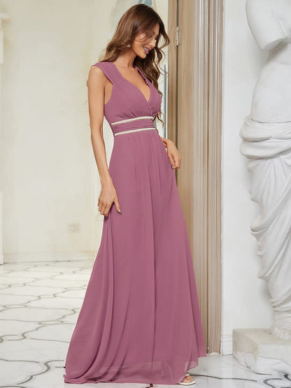 V Neck Sleeveless Floor Length Wholesale Bridesmaid Dress