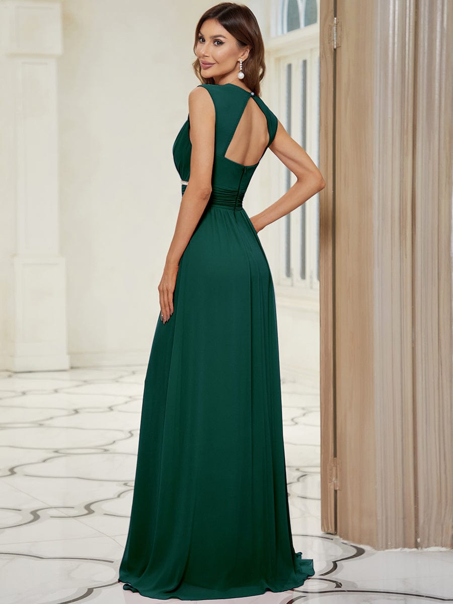 V Neck Sleeveless Floor Length Wholesale Bridesmaid Dress