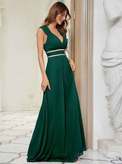 V Neck Sleeveless Floor Length Wholesale Bridesmaid Dress