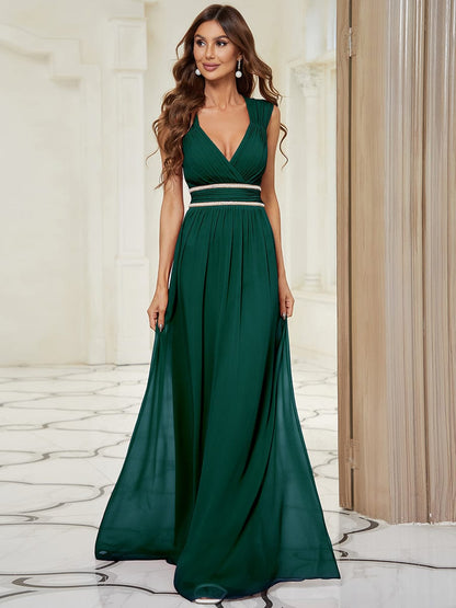 V Neck Sleeveless Floor Length Wholesale Bridesmaid Dress