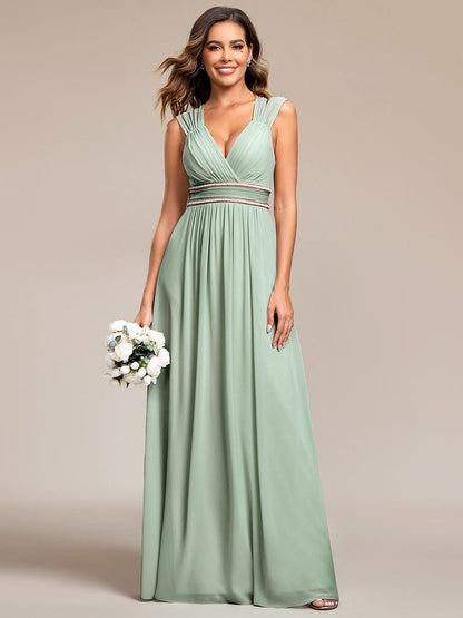 V Neck Sleeveless Floor Length Wholesale Bridesmaid Dress