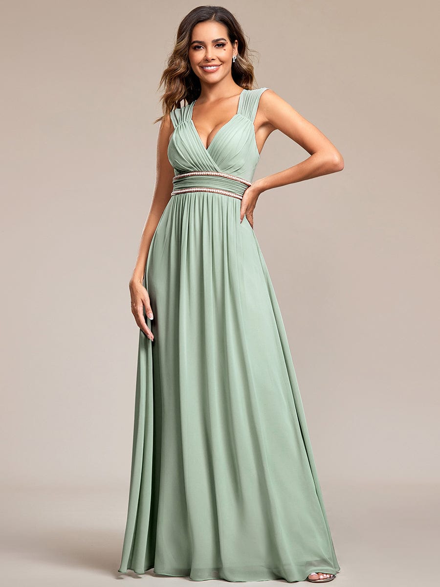 V Neck Sleeveless Floor Length Wholesale Bridesmaid Dress
