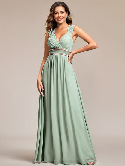 V Neck Sleeveless Floor Length Wholesale Bridesmaid Dress