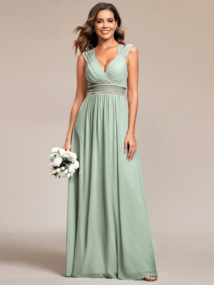 V Neck Sleeveless Floor Length Wholesale Bridesmaid Dress