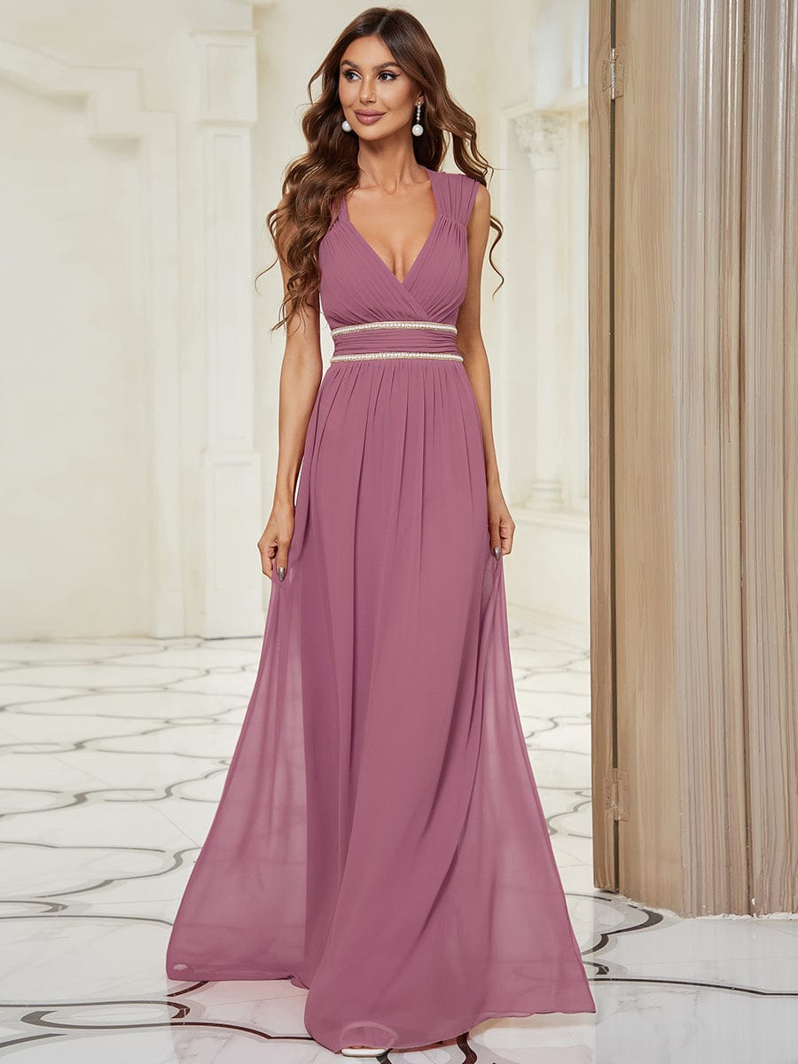 V Neck Sleeveless Floor Length Wholesale Bridesmaid Dress