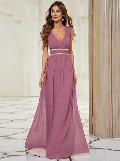 V Neck Sleeveless Floor Length Wholesale Bridesmaid Dress