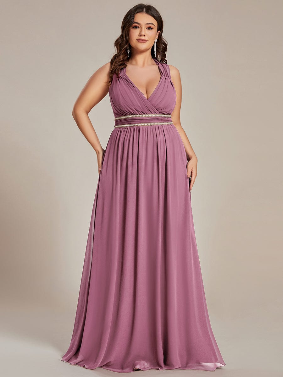 V Neck Sleeveless Floor Length Wholesale Bridesmaid Dress