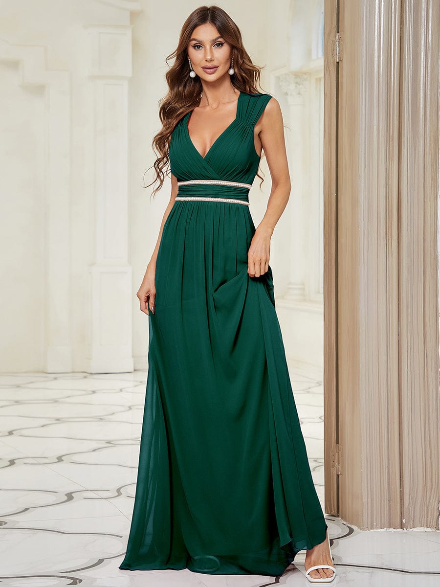 V Neck Sleeveless Floor Length Wholesale Bridesmaid Dress