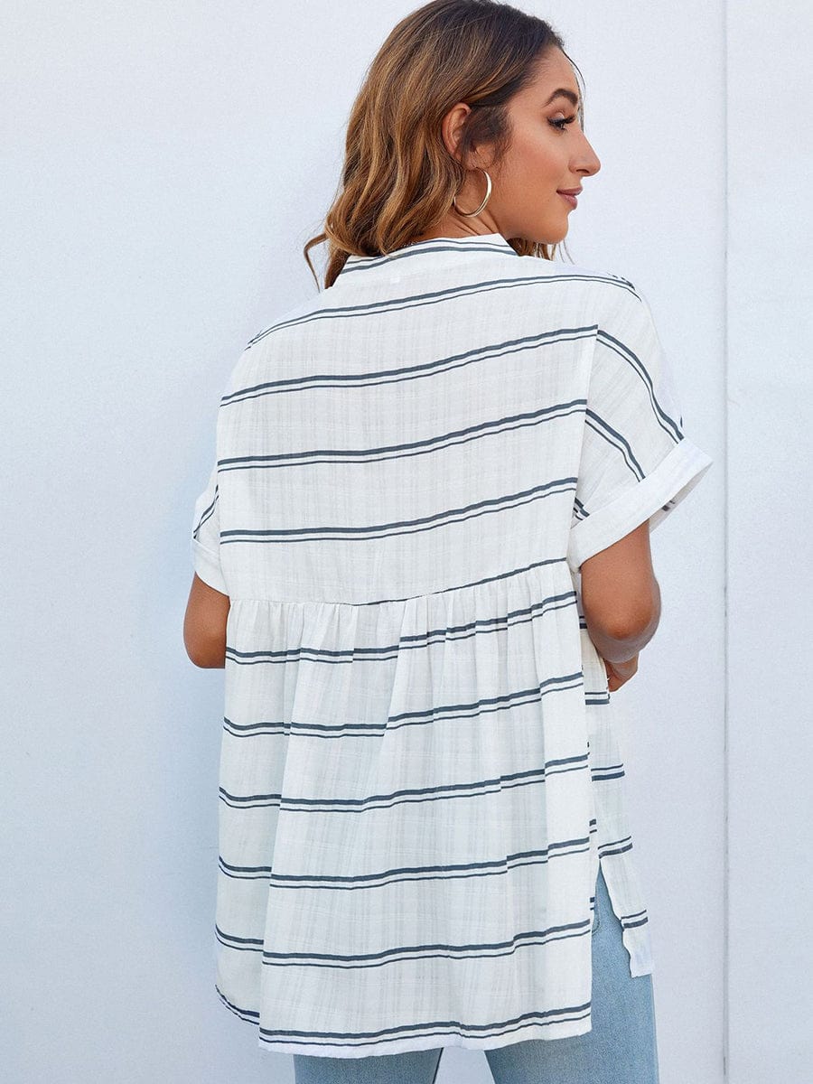 V-Neck Thin Loose Plaid Short-Sleeved Blouse