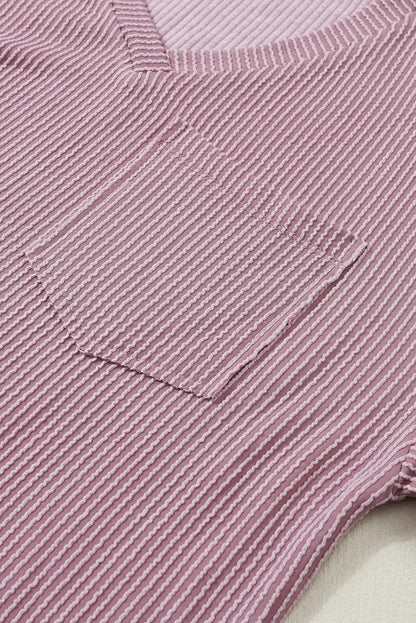 Valerian Corded V Neck Pocket T-shirt with Relaxed Fit