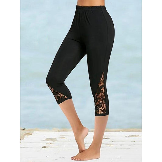 Women's Leggings Polyester Plain Black Casual Daily High Waist Calf-Length Outdoor Yoga Spring & Summer