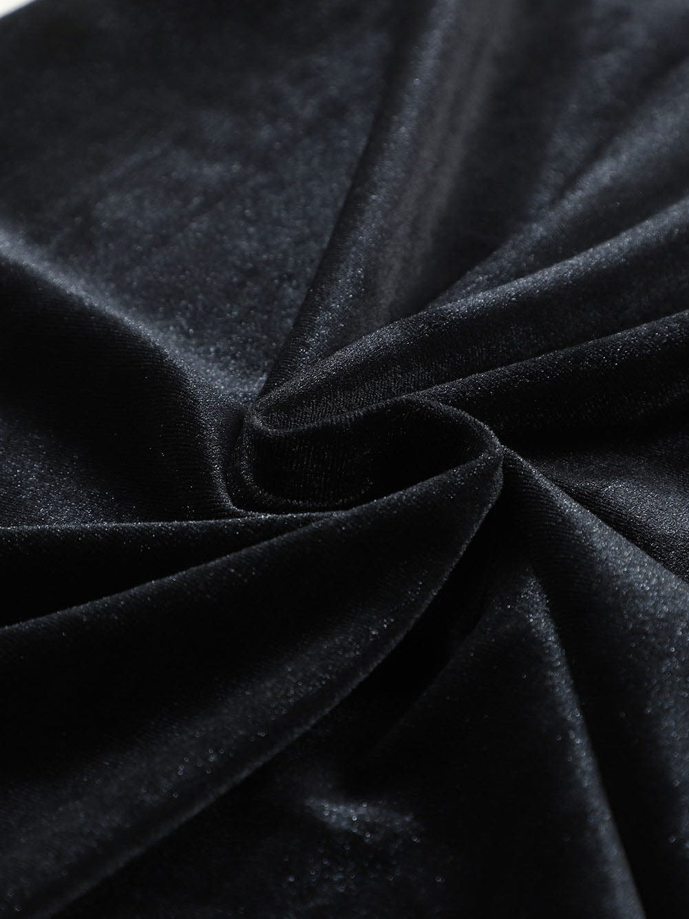 Velvet Black Frilled Neck Shift Dress with Puff Sleeves