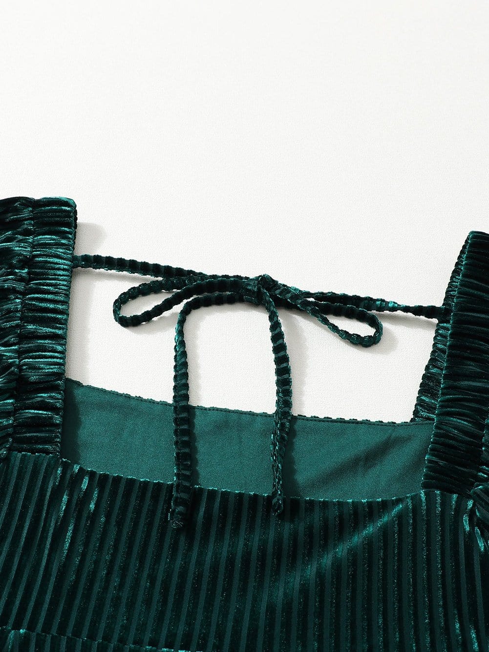 Velvet Green Square Neck Babydoll Dress with Tie Back