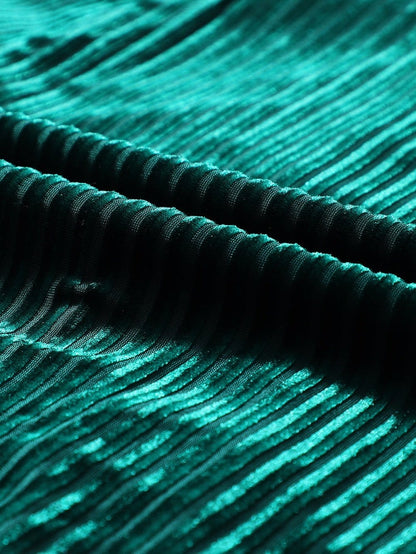 Velvet Green Square Neck Babydoll Dress with Tie Back