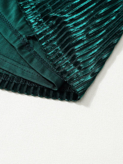 Velvet Green Square Neck Babydoll Dress with Tie Back